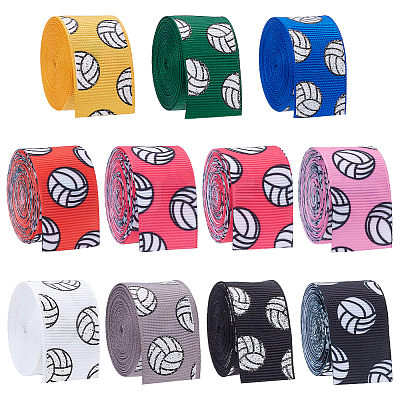 11 Colors Volleyball Pattern Polyester Grosgrain Ribbon AJEW-PH0005-85-1