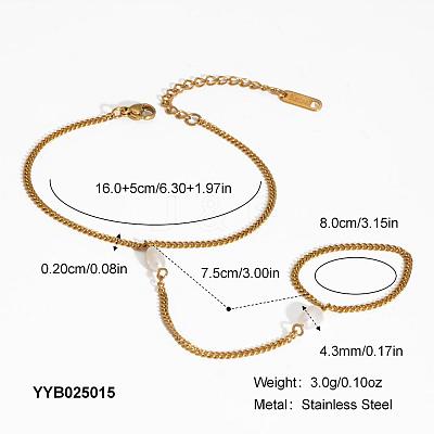304 Stainless Steel Curb Chain Finger Ring Bracelets for Women XO2335-3-1