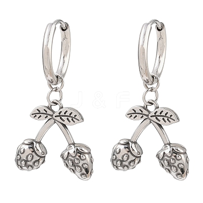 316 Surgical Stainless Strawberry Hoop Earrings EJEW-C160-11B-1