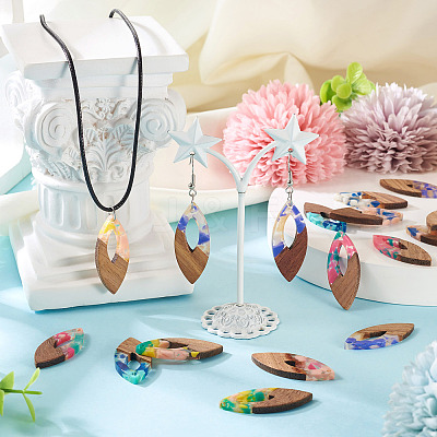 14Pcs 7 Colors Resin and Walnut Pendants FIND-TA0006-36A-1