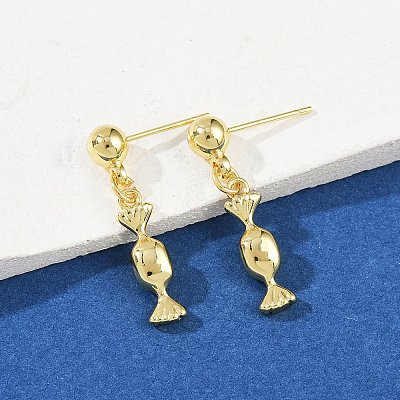 Heart & Leaf & Candy Brass Dangle Stud Earrings EJEW-Z115-03G-1