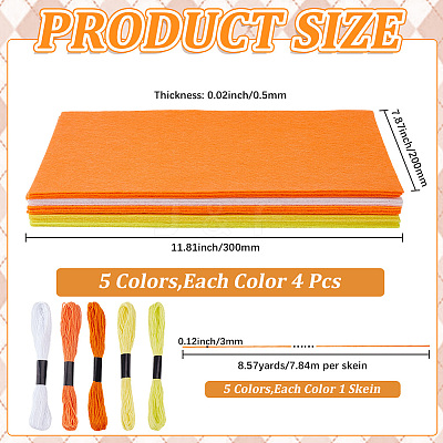 20 Sheets 5 Colors Square Felt Fabric DIY-CY0003-35B-1