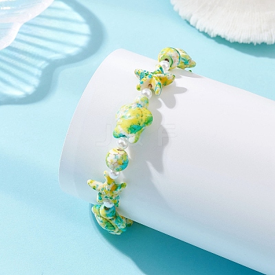 Dyed Synthetic Turquoise & Imitated Pearl Acrylic Beads Stretch Bracelets for Women BJEW-JB14047-1