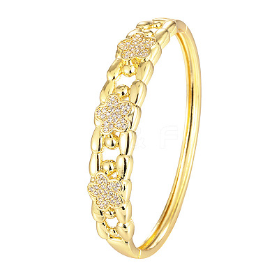 Brass Micro Pave Clear Cubic Zirconia Flower Open Hinged Cuff Bangles for Women WG289CD-01-1