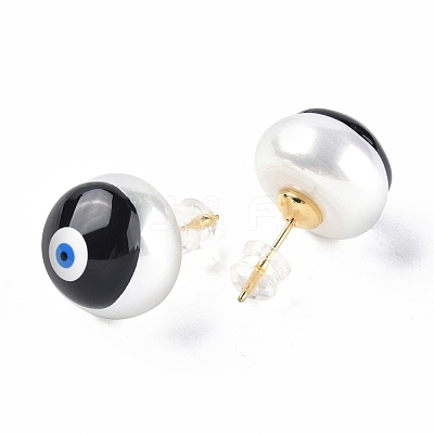 Natural Shell Evil Eye Stud Earrings with Enamel EJEW-G334-06H-1