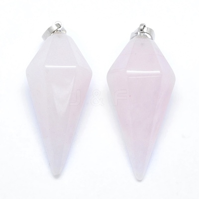 Natural Rose Quartz Pointed Pendants KK-E757-F-15P-1