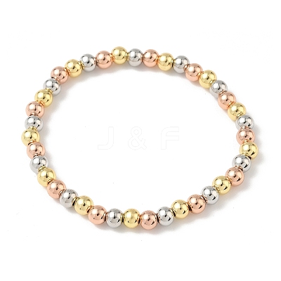 Brass Round Beaded Stretch Bracelets for Men Women BJEW-B148-05C-M-1