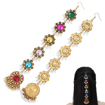 Retro Flower Alloy & Glass & ABS Plastic Hair Accessories EJEW-WH20018-02B-1