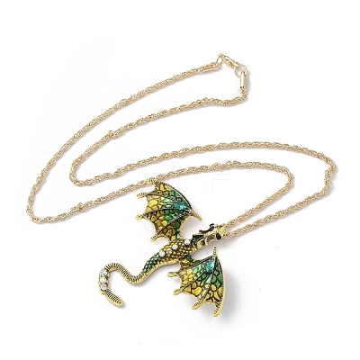 Alloy Enamel Dragon Pendant Necklaces NJEW-V005-01AG-02-1