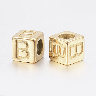 304 Stainless Steel Large Hole Letter European Beads X-STAS-H428-01G-B-1