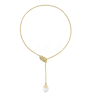 Adjustable Brass Micro Pave Clear Cubic Zirconia Leaf Lariat Necklaces NJEW-JN06467-1