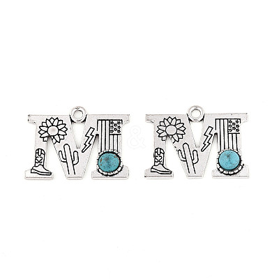 Synthetic Turquoise & Alloy Pendants PALLOY-H146-01AS-M-1