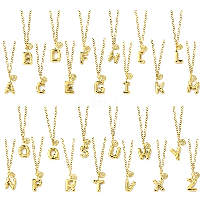 304 Stainless Steel Clear Cubic Zirconia Heart & Letter Pendant Curb Chain Necklaces for Women NJEW-FS00012-27I-1