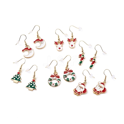 Christmas Theme Alloy Enamel Dangle Earrings Sets EJEW-JE04512-1
