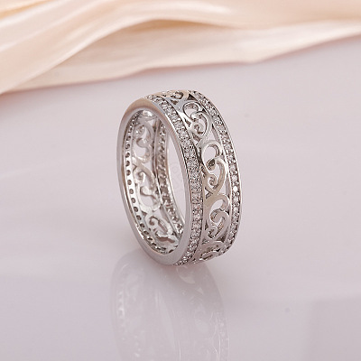 Hollow Out Flower Brass Micro Pave Clear Cubic Zirconia Finger Rings FS-WGD1340-04-1