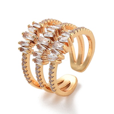 Brass with Cubic Zirconia Open Cuff Rings LS-RJEW-B053-07-1