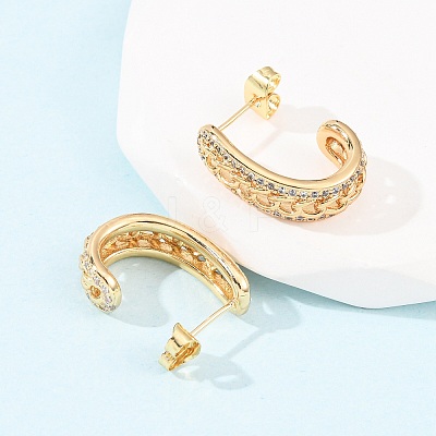Brass Micro Pave Clear Cubic Zirconia Stud Earrings EJEW-B153-15G-1