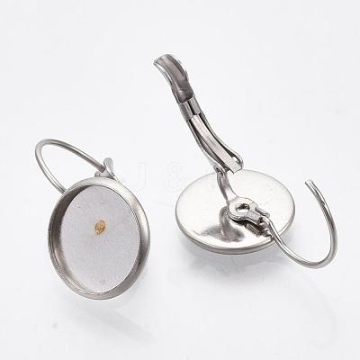 Tarnish Resistant Flat Round Tray Smooth Surface 304 Stainless Steel Leverback Earring Findings STAS-R065-66-1