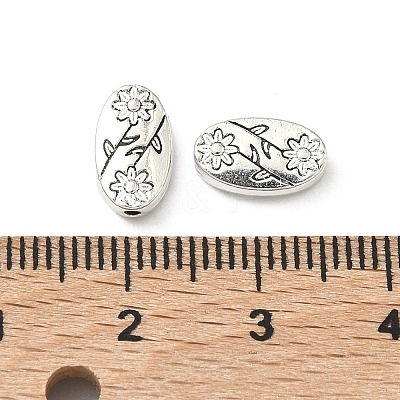 Oval with Flower Tibetan Style Alloy Beads LS-X-TIBEB-1199-AS-LF-1