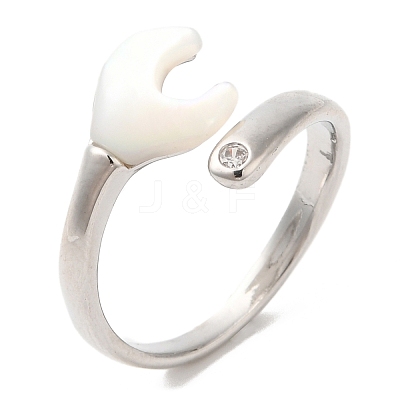Natural Shell Spanner Open Cuff Ring with Cubic Zirconia RJEW-G288-07P-1