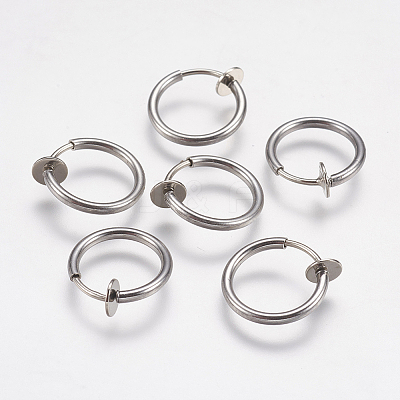 Tarnish Resistant 304 Stainless Steel Retractable Clip-on Hoop Earrings STAS-I097-078P-1