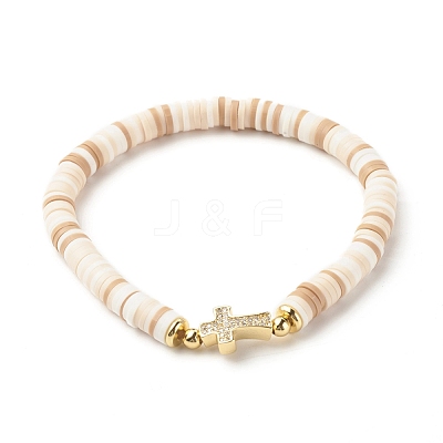 Polymer Clay Heishi Beads Stretch Bracelet for Women BJEW-JB07207-04-1