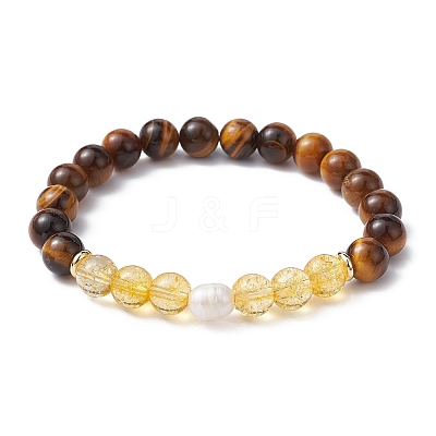 Natural & Synthetic Mixed Gemstone & Pearl Beaded Stretch Bracelets BJEW-JB09726-1