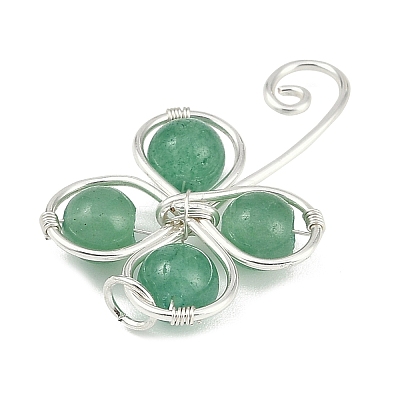 Copper Wire Wrapped Natural Green Aventurine Shamrock Pendants PALLOY-JF02945-04-1