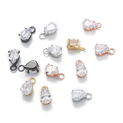Brass Clear Cubic Zirconia Charms ZIRC-G170-13-1