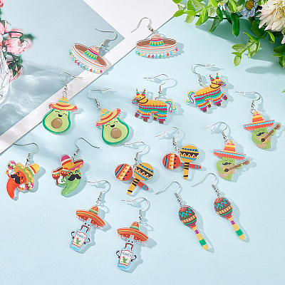 8 Pairs 8 Styles Cactus & Avocado & Horse Acrylic Dangle Earrings EJEW-AN0001-38-1