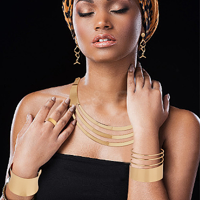 Alloy Chocker Necklaces & Spiral Dangle Stud Earrings & Stainless Steel Open Cuff Rings SJEW-AN0001-50-1