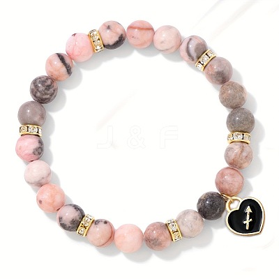 12 Constellations Natural Zebra Jasper Round Beaded with Enamel Heart Charm Bracelets WGB6967-11-1