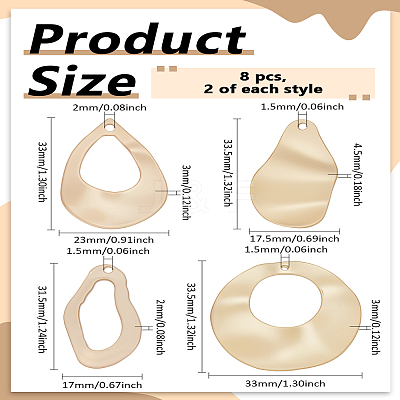 8Pcs 4 Style Smooth Surface Alloy Pendants FIND-LP0005-69-1