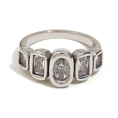 316L Surgical Stainless Steel with Clear Cubic Zirconia Finger Rings WGB9731-06-1