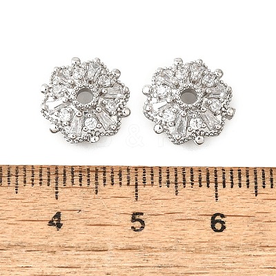 Flower Brass Micro Pave Clear Cubic Zirconia Bead Caps KK-V008-31P-1