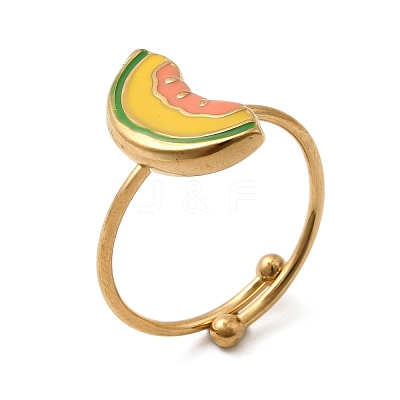 Adjustable 304 Stainless Steel Enamel Cuff Rings for Women RJEW-B152-01G-01-1