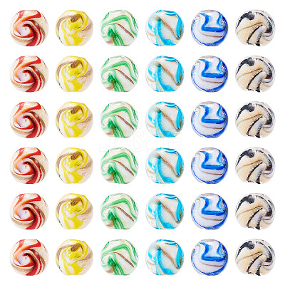 36Pcs 6 Colors Handmade Gold Sand Lampwork Beads LAMP-TA0002-61-1