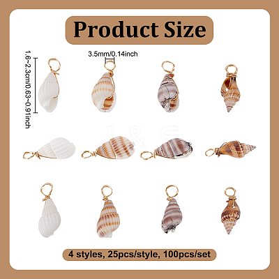 100Pcs 4 Styles Natural Shell Pendants PALLOY-NB00010-1