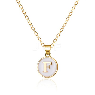 Alloy White Enamel Flat Round with Letter Pendant Necklaces FS-WG63565-06-1