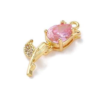 Ion Plating(IP) Brass Micro Pave Cubic Zirconia Tulip Pendants KK-U042-02G-02-1