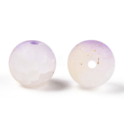 Frosted Baking Paint Crackle Glass Beads with Glitter Powder DGLA-T004-6mm-01E-1