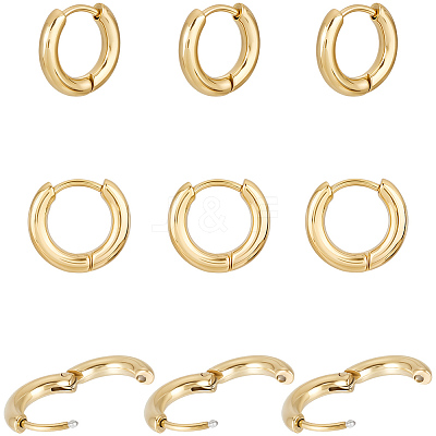 10 Pairs Ion Plating(IP) 304 Stainless Steel Huggie Hoop Earrings EJEW-BBC0002-19A-1