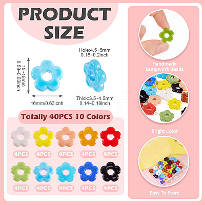 40Pcs 10 Colors Handmade Lampwork Beads LAMP-TA0001-65-1