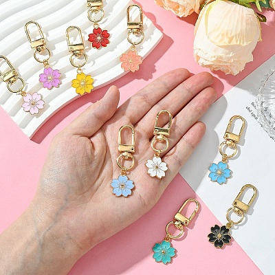 Alloy Enamel Sakura Pendant Decorations HJEW-YW00019-01-1