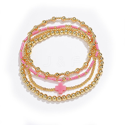 4Pcs Gothic Brass Cross Stretch Bracelet Sets YK6983-4-1