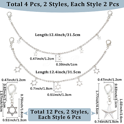 10Pcs 4 Styles Alloy Rhinestone Chain Boot Strap Chains AJEW-CP0006-49-1