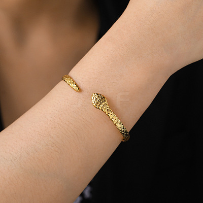 304 Stainless Steel Snake Cuff Bangle BJEW-F456-01G-1