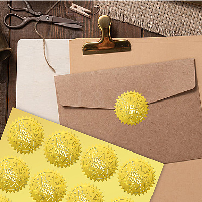 34 Sheets Well Done Self Adhesive Gold Foil Embossed Stickers DIY-WH0509-040-1