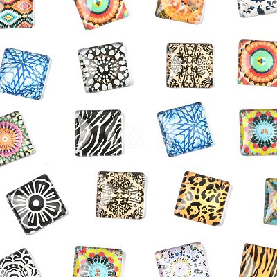 20Pcs Printed Glass Square Cabochons GGLA-FS0001-18-1