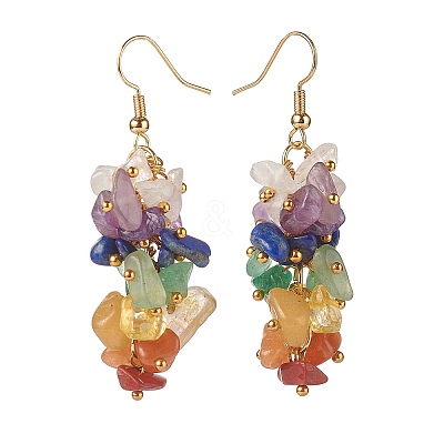 Reiki Natural Mixed Stone Chip Beads Dangle Earrings for Girl Women X1-EJEW-JE04654-1